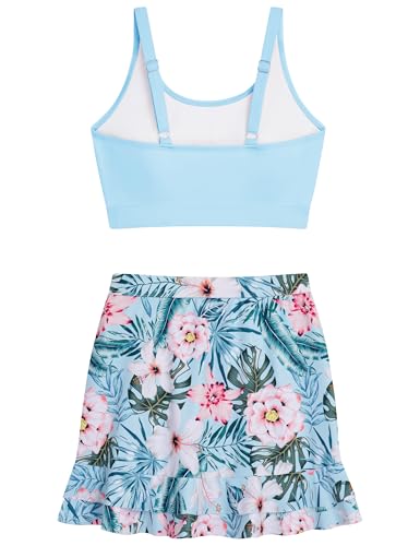 Image of DAXIANG Teens Girls Two Piece Swimsuit Modest Ruffle Skirt Bathing Suit Adjustable Straps Tankini Sets with Padded Size 7-16