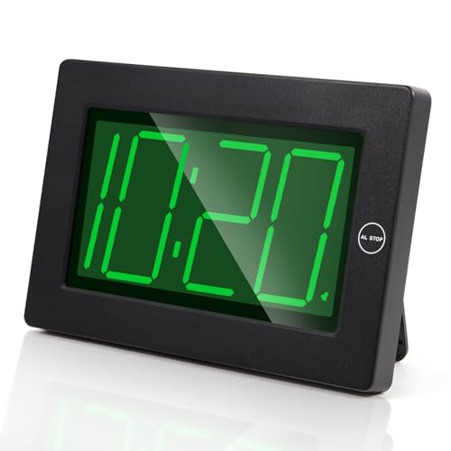 Timegyro Reloj de pared con batería LED, visible en la noche, sin enchufe, reloj de pared digital de pantalla grande, brillo ajustable