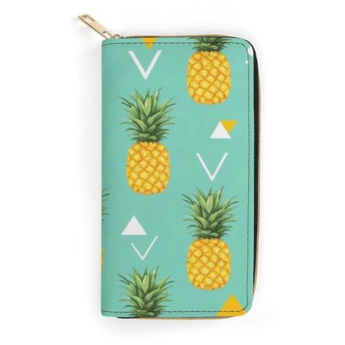Long PU Zipper Wallet, Travel Purse Fashion Design, Huge Storage Capacity Wallet, Cute Decor Purse For Men And Women Geometric Pineapple