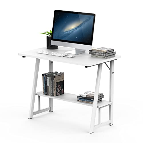 PIPIPOXER Schreibtisch Computertisch Laptoptisch, 80x50cm Großer Bürotisch,PC Tisch Arbeitstisch Esstisch Desktop aus Holz und mit Z Type Metallrahmen für Schlafzimmer oder Büro(Weiß) Cover