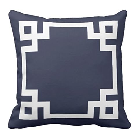 Emvency Throw Pillow Cover Cute Preppy Navy Blue and White Greek Key Girly Decorative Pillow Case Home Decor Square 20 x 20 Inch Pillowcase Cover