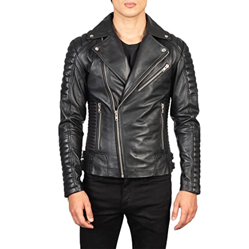 Veste en cuir de vache pour homme AMS style moto avec fermeture éclair originale taille S