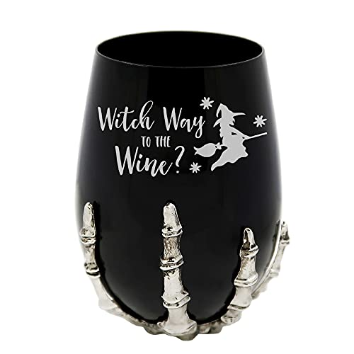 Etchpress Halloween Wine Glass, Witch Way To The Wine Skeleton Hand Black Wine Glass, Goth Gothic Gifts #TOP1