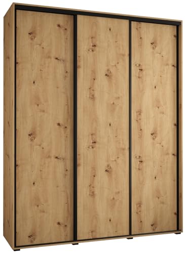 MEBLE KRYSPOL Davos 1 200 Schlafzimmerschrank mit DREI Schiebetüren - Moderner Kleiderschrank mit Kleiderstange und Regalen - 235,2x200x45 cm - Artisan Artisan Schwarz