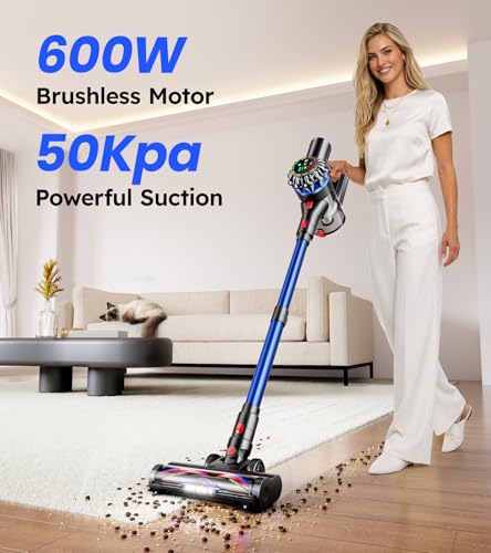 Image of Cordless Vacuum Cleaner, 600W 50Kpa 65Mins Cordless Stick Vacuum with Self-Standing, Touch Screen, Anti-Tangle Wireless Vacuum, Vacuum Cleaners for Home /Pet Hair /Carpets /Hardwood Floor