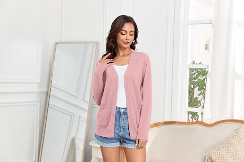 Image of TASAMO Women's Lightweight Button Down Cardigan Sweaters Long Sleeve Classic V Neck Knit Soft Shrugs with Pocket