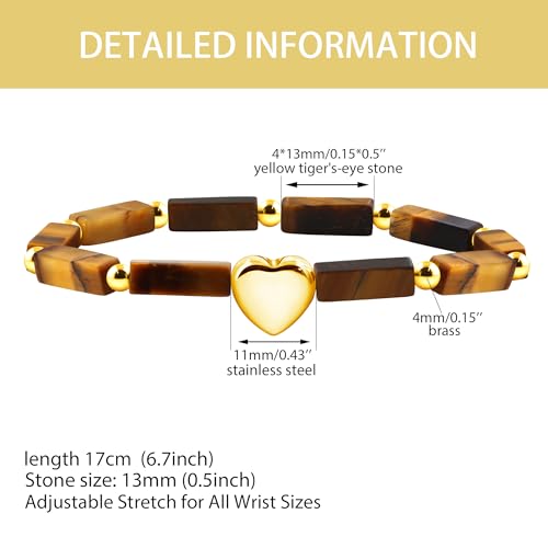 Image of Cuboid Love Elastic Bracelet, Crystal Energy Stone Anxiety Relief Yoga Jewelry for Women Male (Heart-shaped Charm Can Be Customized Name)