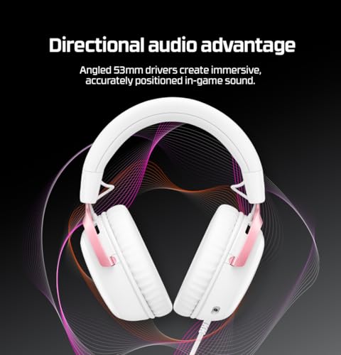 Image of HyperX Cloud III- Wired Gaming Over Ear Headset, PC, PS5, PS4, Xbox Series X|S, Xbox One, Nintendo Switch, Mac, Mobile, 53mm with Neodymium Magnets, Memory Foam, USB-C, White; Pink(9W1Q4AA)