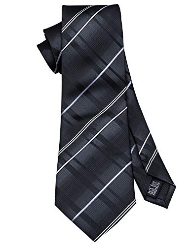 Image of Barry.Wang Tie Sets for Men Silk Stripe Necktie Woven Checkered Handkerchief Cufflinks Formal Business Wedding