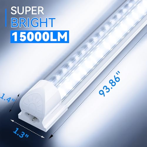 Image of SHOPLED 8FT 100W 15000LM 6000K Cool White High Output Linkable T8 Tube Fixtures, V-Shaped, 8 Foot Lights for Garage, Warehouse, 4 Pack