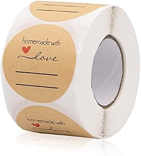JeoPoom Kraft Paper Stickers[500 Pcs], Handmade with Love Stickers, 3.8cm Homemade with Love Stickers, for Baking Gift Bag Envelopes and Homemade Wedding Gifts Kraft Paper Stickers(Brown)