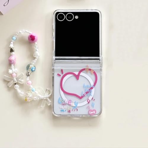 Coque Galaxy Z Flip7 motif cœur graffiti protection magnétique avec chaîne