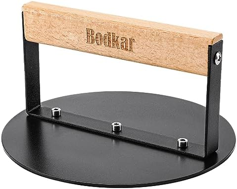 bodkar Smash Burger Press 6 inch, Round Burger Smasher Grill Press for Griddle Bacon Press Meat Steak Press with Wood Handle