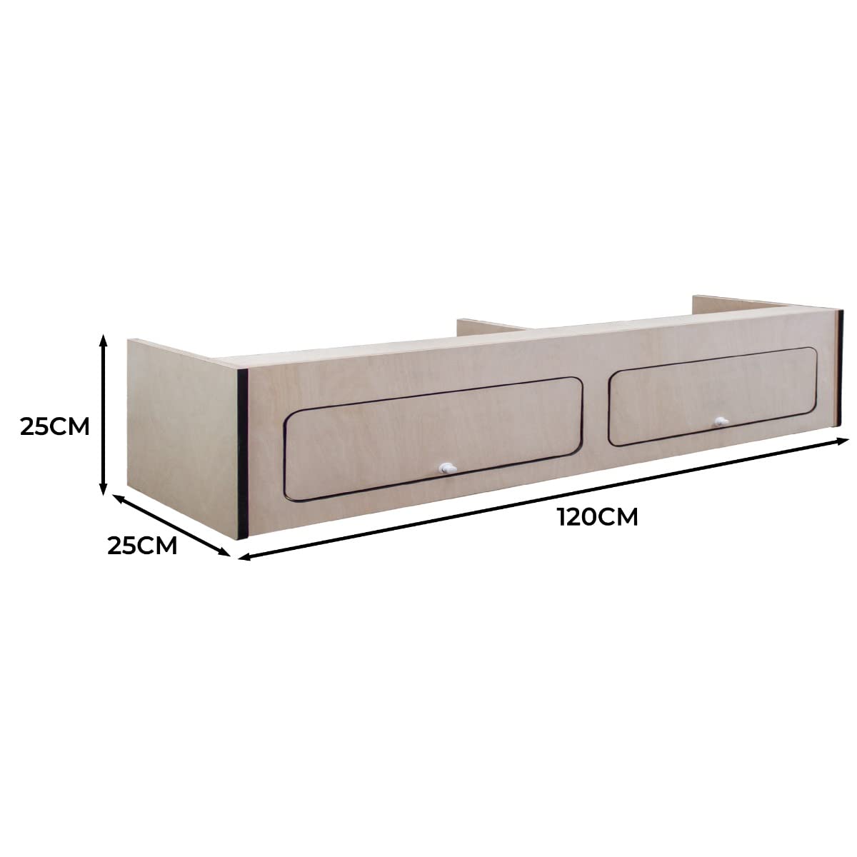 Armario Almacenaje Madera Autocaravana con Acabado Negro 100x25x25cm Gabinete Almacenamiento Kit Mueble Camper 2 Puertas con Divisor Central Bisagras Cierre Suave Manijas con Botón+Kit Fijación GRATIS
