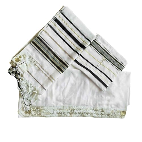 Jewish Black Tallit Shawl Prayer Scarf Star of David Tzitzit w/Pouch Bag for Men Women 72 x 22 Bar Mitzvah Gift Pomegranates and Menorah from Israel Christian3