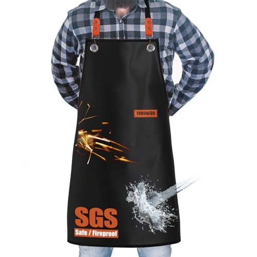 TOHONFOO Welding Apron Fireproof, 24'' x 36'' Double Side Silicone Coated Fiberglass Blacksmith Aprons, Fireproof Grilling Aprons for Men, Waterproof BBQ Apron, Easy to Clean, Black