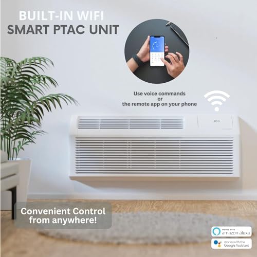 Cooper & Hunter Air Conditioner and Heat Pump with PTAC Terminal 12,000 BTU - Built-in 3.5kW Electric Heater - Includes Wireless Smart Kit, Remote Control and Cable