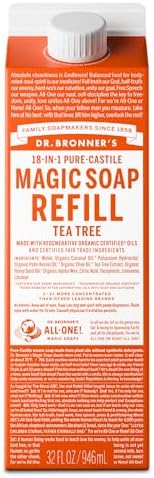 Dr. Bronner's Magic Soap-Pure-Castile Liquid Soap Refill (Tea Tree, 32 ounce, 1-Pack)-Regenerative Organic Certified Oils, For Body, Hair, Laundry, Pets & Dishes, Concentrated, Vegan, Non-GMO