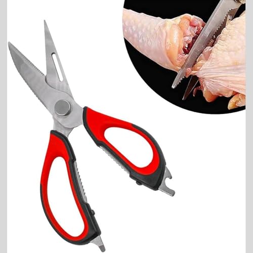 Tesoura De Cozinha Desmontável Aço Inox Cortar Alimentos Frango Peixe Multiuso-Vende Mais (Vermelho)