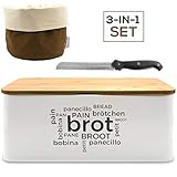 ♡ LEICHT ZU PFLEGEN: Brotbox und Schneidebrett am Besten mit einem feuchten Tuch oder unter warmem Wasser reinigen. Der Brotkorb kann in die Waschmaschine, das Brotmesser in die Spülmaschine