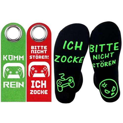 Novelty Gifts, Lustige Gaming Socken mit Spruch 'Bitte Nicht Stören Ich Zocke', Gamer Geschenk Zocken Socke
