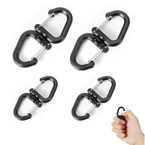 4 mosquetones dobles, mosquetón doble giratorio 360, negro doble mosquetón, cadenas de cierre a presión, para mochila multiusos, llavero, mosquetón, camping familiar, al aire libre