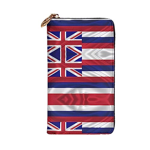 Leather Wallet 7.48 x 4.13 in - Stylish and Durable Wallet for Women with Multiple Compartments and Zipper Design Flag of Hawaii American Pattern2