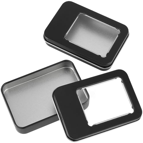 FUNSUEI Metal Tin Box Clear Top, Rectangular Empty Storage Tins 20 Pack 3.4 x 2.3 x 0.7 Inches, Metal Tin Box Clear Top Tins for Candies, Gifts, Balms, and Small Crafts (Black) by FUNSUEI - Image 3