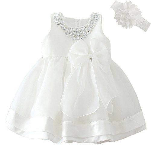 Baby Girl Dress Christening Baptism Gowns Sequined Formal Dress White 0-6 Months