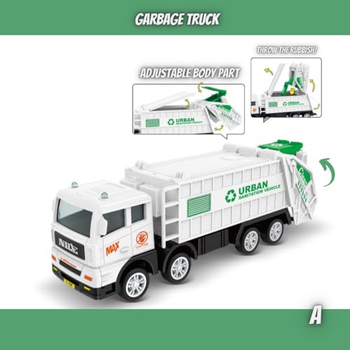 Image of Garbage Truck Set of 4 pc,City Service,Waste Management Truck with Trash Bin, Metal Recycling Garbage Truck Toys for Kids Boys [ Colors as Per Stock ] (4pc Garbage Truck)