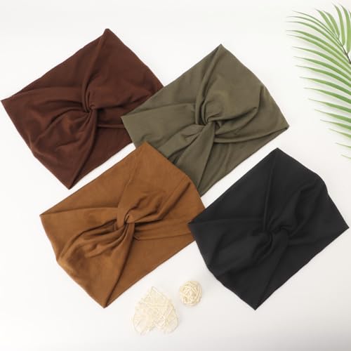 Image of DRESHOW 4 Pack Turban Headbands for Women Wide Vintage Head Wraps Knotted Cute Hair Band Accessories