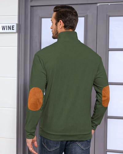 Lexiart Men's Casual Corduroy Sweatshirt Long Sleeve Thermal Stand Collar Button Pullover Sweatshirts4