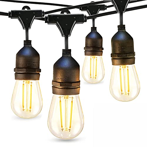 Angju LED Outdoor String Lights 15M with 2W Dimmable Edison Vintage Plastic Bulbs and Commercial Grade Weatherproof Strand - UL Listed Heavy-Duty Decorative LED Café Patio Light, Porch Market Light