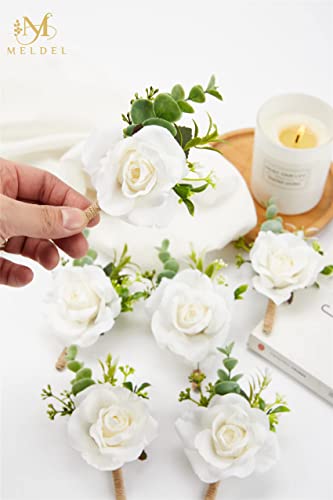 Meldel Ivory Rose Boutonniere For Men,Set Of 6,Groom And Best Man Boutonnieres With Artificial Flower,For Wedding Ceremony Anniversary, Formal Dinner Party, Fall Vintage Rustic Marriage Prom #TOP3