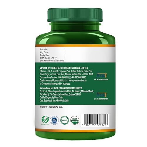 Image of Pure Nutrition Organic Moringa Tablets with 1200mg Leaves Extract | Moringa Tablets for Healthy Digestion, Immunity, Energy Levels & Detox - 180 Veg Tablets