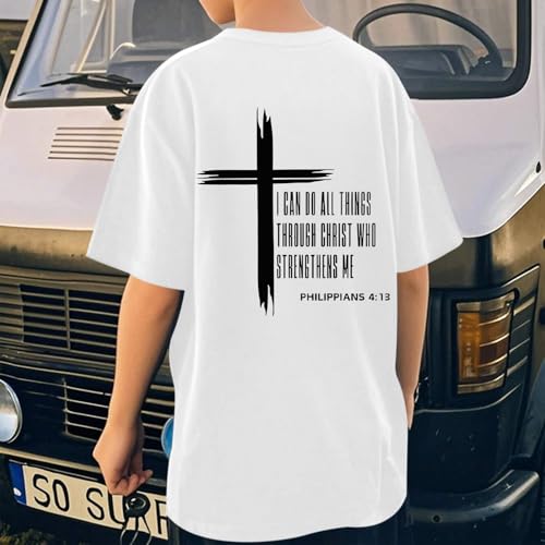 Image of KEEVICI Boys Christian Graphic Tees God Jesus Shirts for Kids Cross Faith Bible Verse Inspirational Religious Cotton T Shirt