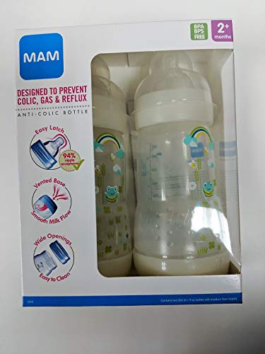 MAM Anti-Colic 9 Ounces Baby Bottle 2 Pack - Packaging May Vary MAM Anti-Colic 9 Ounces Baby Bottle 2 Pack - Packaging May Vary
