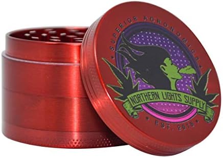 NLS 4 Piece Dry Herb Grinder, 2.2 Inch Zinc Alloy FULL COLOR PRINT (Ruby Red)