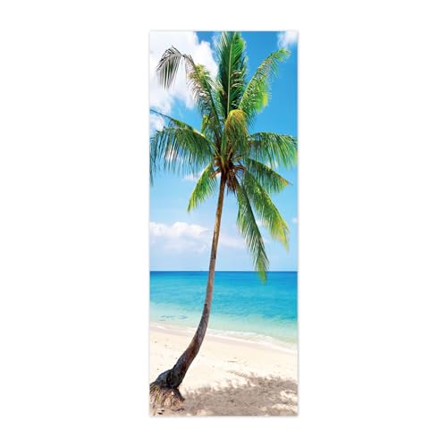 Papel Pintado de Puertas 3D árboles verdes en la playa 77 x 200cm(An x Al) Autoadhesivo Impermeable Vinilos Puertas Pegatinas Para Decorativos Para la Puertas interior del Dormitorio