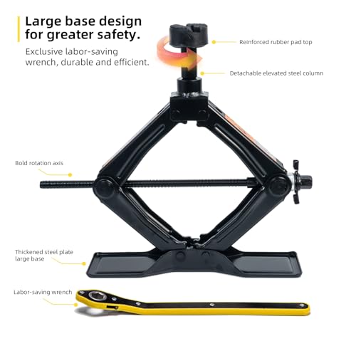 Image of Scissor Jack 1.8 Ton Kit for Car SUV Truck | Ratchet system. Oversized base. Includes lug wrench, gloves, storage bag. For sedan SUV truck.
