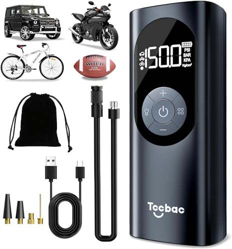 6000mAh Compresor Aire Portatil,Inflador Ruedas Coche con Linterna LED,TCCBAC Inchadores Electricos Hinchador Ruedas Coche,Bomba de Aire con Pantalla LCDS,Compresor de Aire para Motos, Bicicletas