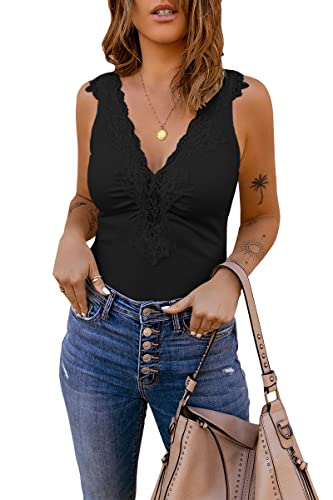 Womens Lace Patchwork Sexy Deep V Neck Knitted Vests Summer Camis Tank Tops2