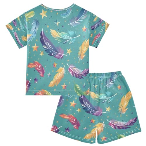 senya Short Sleeve Pajamas Sets Summer Cotton Sleepwear Purple Blue Feather2