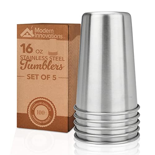 Modern Innovations 16 Ounce Stainless Steel Pint Cups - Stackable Pint Cup Tumblers For Travel –...