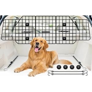 FEED GARDEN Adjustable Dog Car Barrier for SUVs,Vehicles, Trucks, Upgraded Universal-Fit Pet Divider Gate Large Pet Barrier for Cargo Area 36.6″ to 60.6″ Width Black