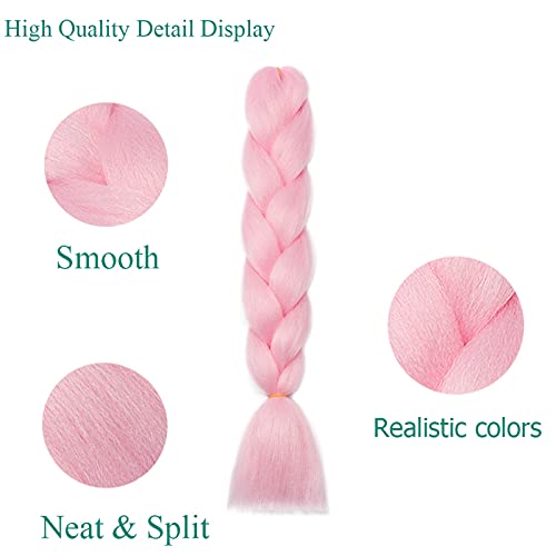 Cybelleza 6 Pcs /600g 24" Braiding Hair Extensions Jumbo Braids Synthetic Crochet Hair Afro Box Braid Heat Resistent (Pink) - Image 2