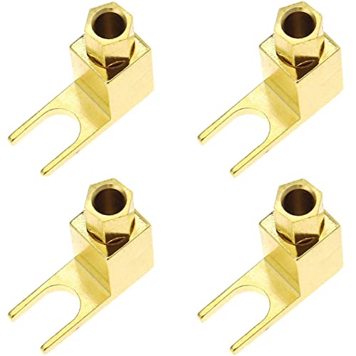 Greluma 4 St Luidsprekerkabel Connector, Hi-end Banaan naar Spade Adapter Stekker Luidsprekerkabel Draad Haakse Spade Vork en Binding Post Connector, Verguld