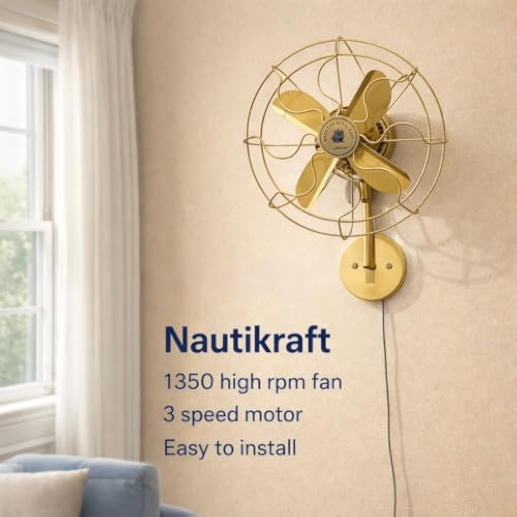 Vintage Wall Mount Fan, 1350 RPM