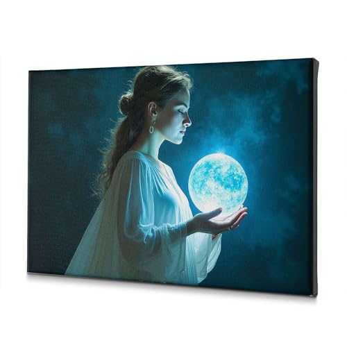 Toile pour salle de bain sombre motif femme orbe lumineux décor de Pâques