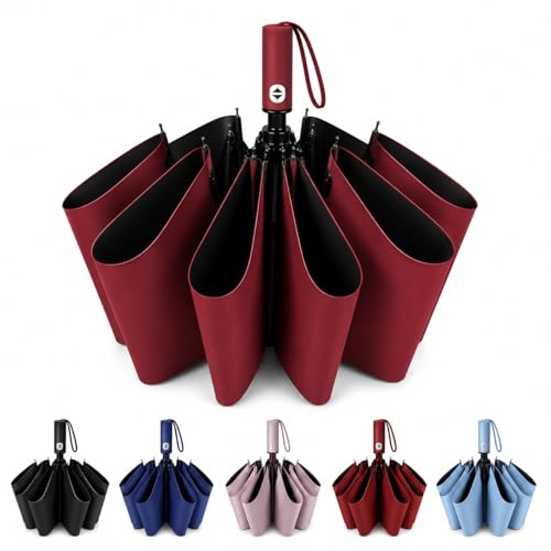 Image of ๐๐ฎ๐ป๐๐ฒ๐ฟ๐ฎ Compact Automatic Folding Umbrella - Windproof, UV Protection, ๐ญ๐ฎ ๐ฅ๐ถ๐ฏ๐ Lightweight Portable Travel Portable Umbrella for Men & Women Use in Sun & ๐ฅ๐ฎ๐ถ๐ป (Maroon)